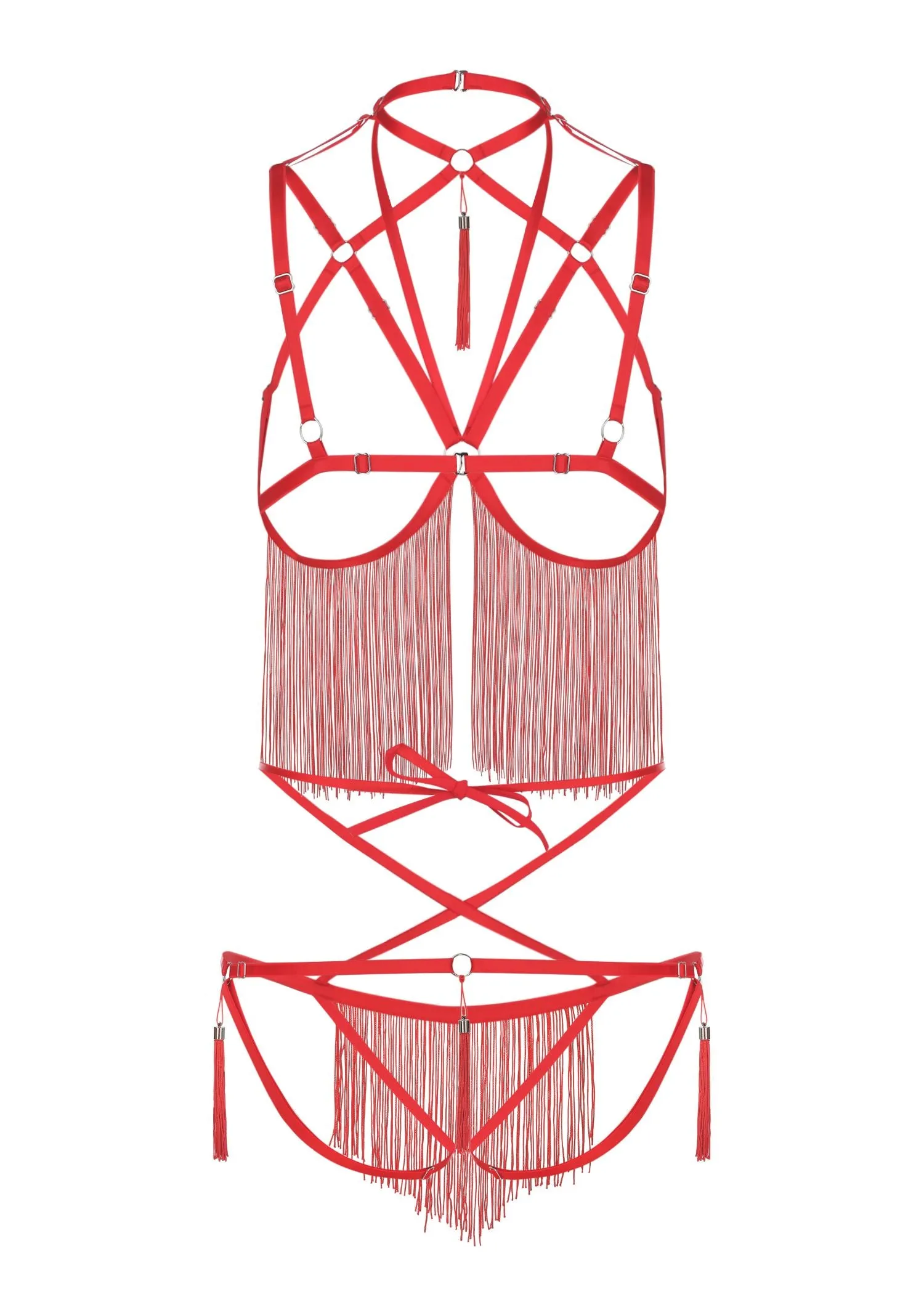 Night Of Enticements Cupless Bra with Open Panties Set (Red)