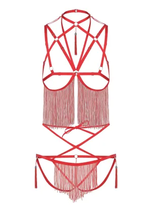 Night Of Enticements Cupless Bra with Open Panties Set (Red)