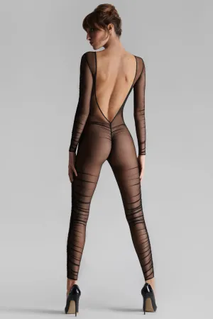 Nuit Fauve Long Sleeve Open Back Catsuit