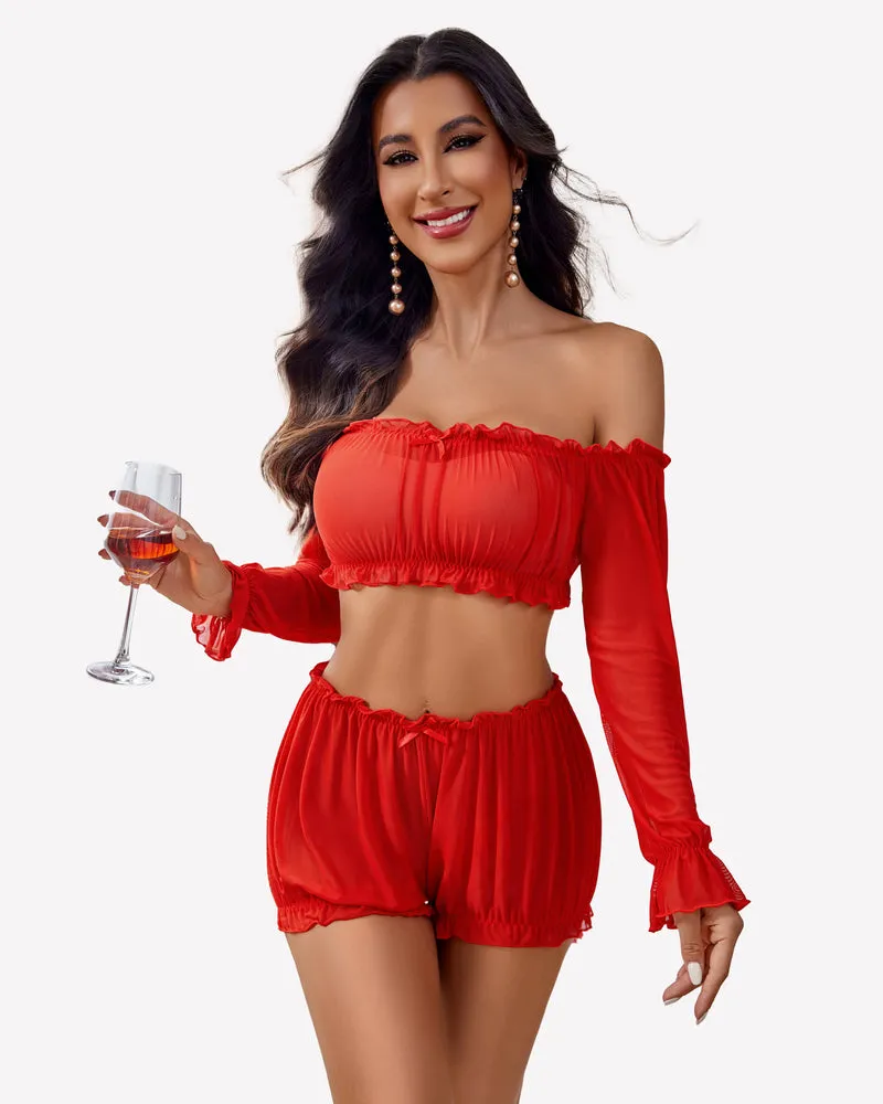Off Shoulder Ruffle Bra and Panty Set