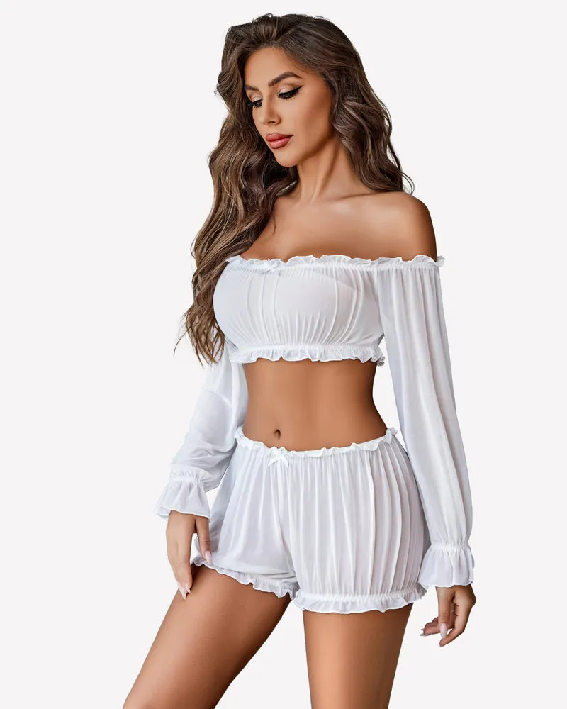 Off Shoulder Ruffle Bra and Panty Set
