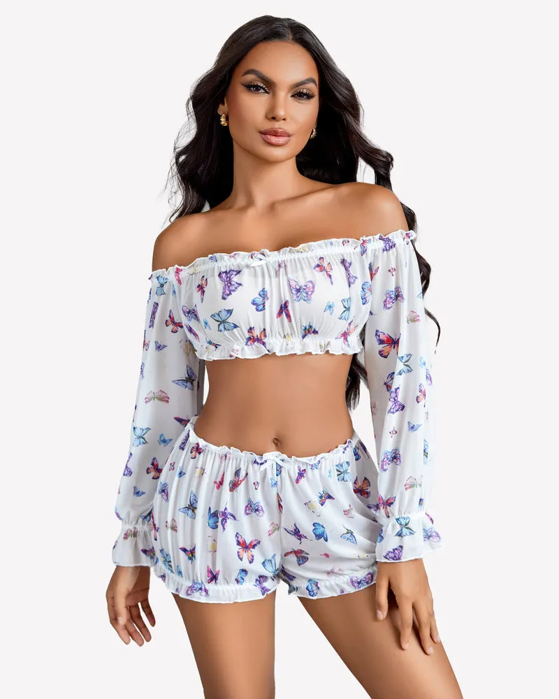 Off Shoulder Ruffle Bra and Panty Set
