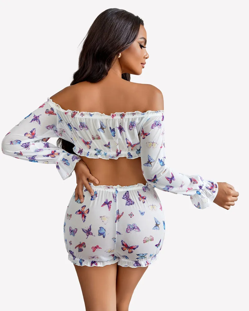 Off Shoulder Ruffle Bra and Panty Set