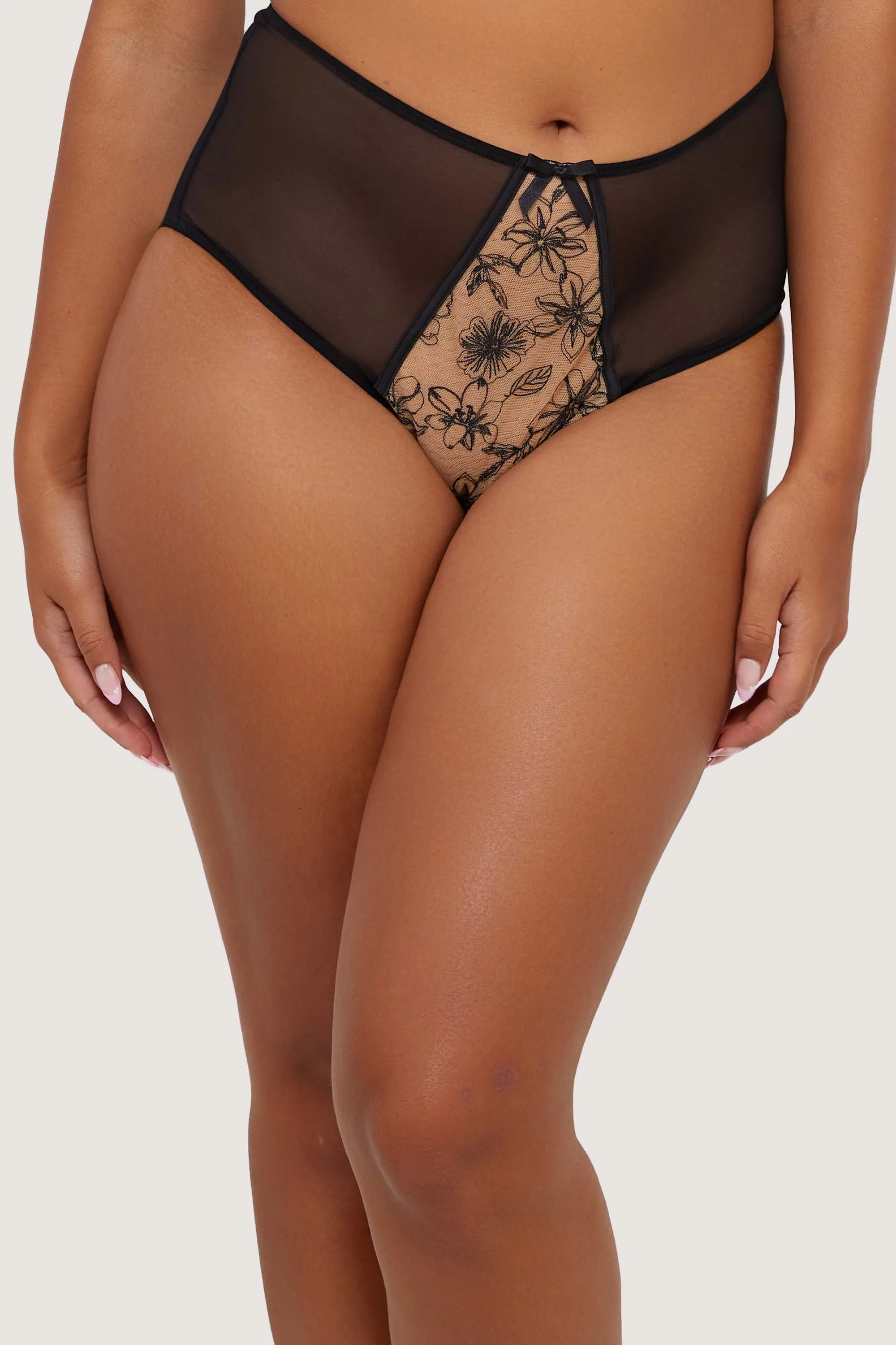 Olivia Black Contrast Embroidery High Waist Brief