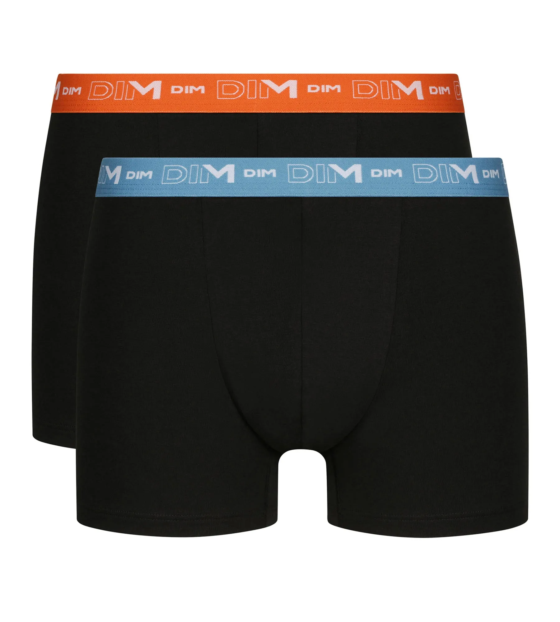 Pack of 2 Men's Black Boxers with Blue and Orange Dim Cotton Stretch Waistband