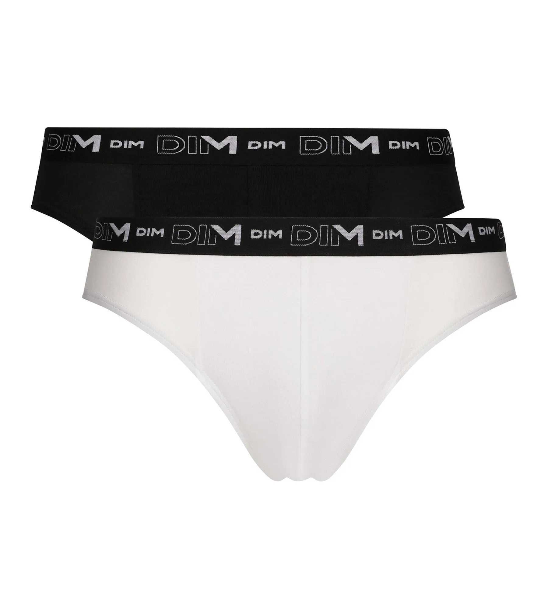 Pack of 2 Men's Briefs Black White Contrast Waistband Dim Cotton Stretch