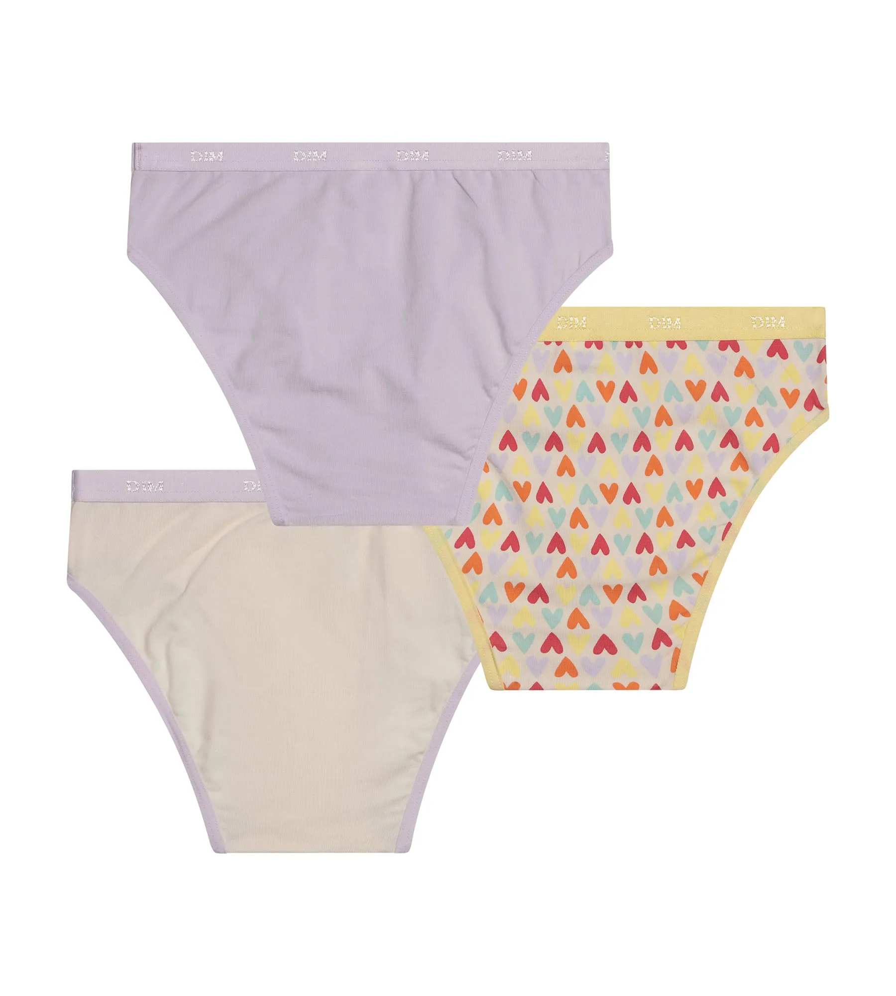 Pack of 3 stretch cotton girl's panties with heart pattern Yellow Les Pockets