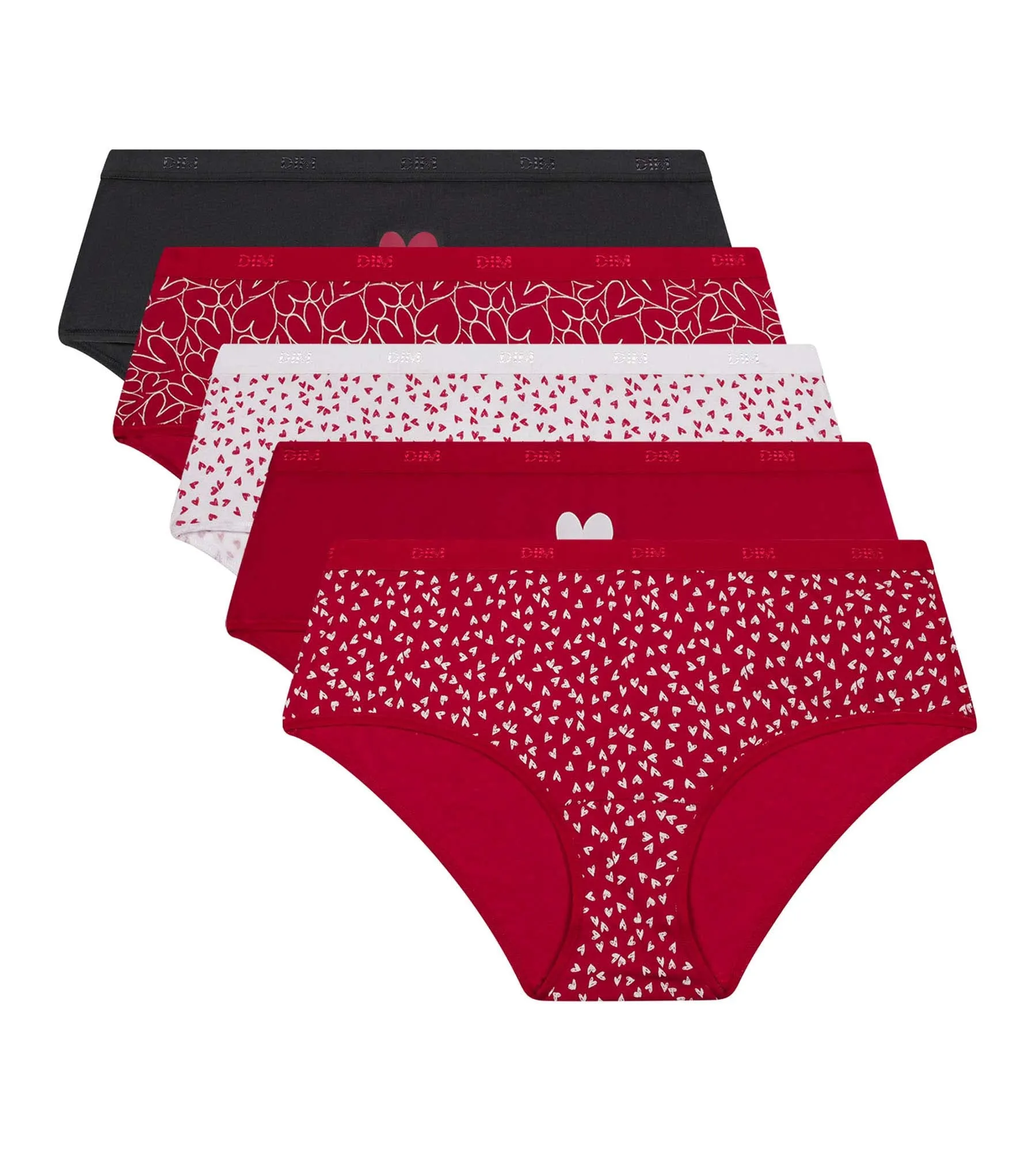 Pack of 5 women's stretch cotton shorties with heart pattern Les Pockets