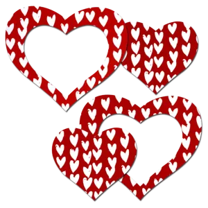 Peek-a-Boob: Red Hearts Pattern on White Heart Frame & Center Heart Nipple Pasties