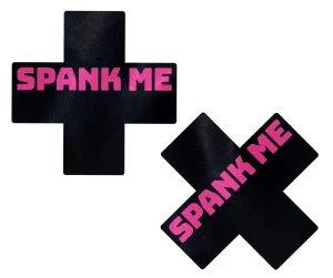 Plus X: 'Spank Me' Black Cross on Neon Pink Base Nipple Pasties