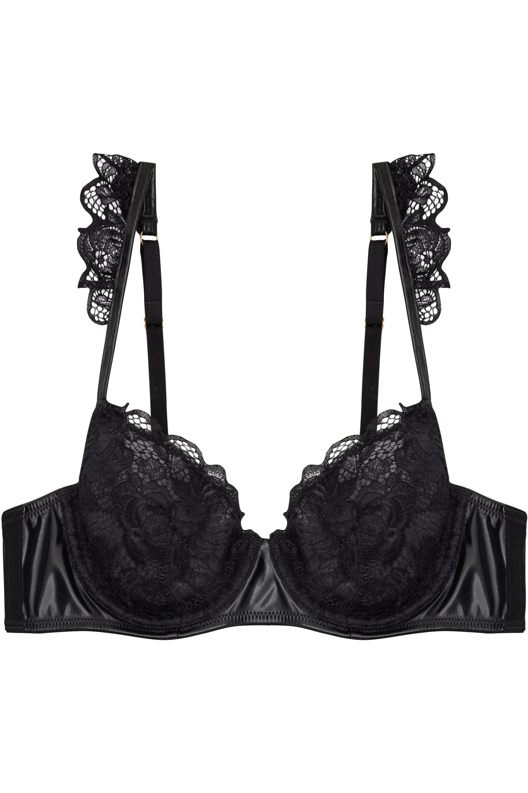 Quinn Black leatherette Lace Bra A - DDD/F