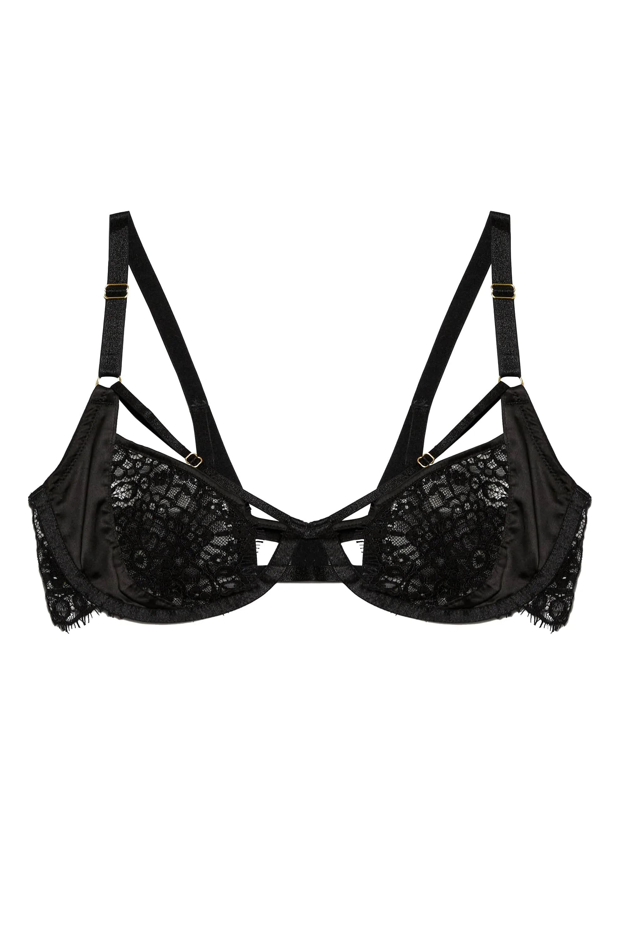 Reena Black Satin And Lace Cut Out Bra
