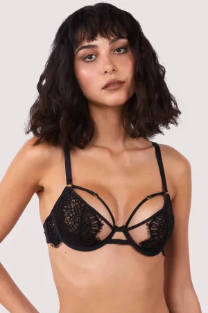 Reena Black Satin And Lace Cut Out Bra