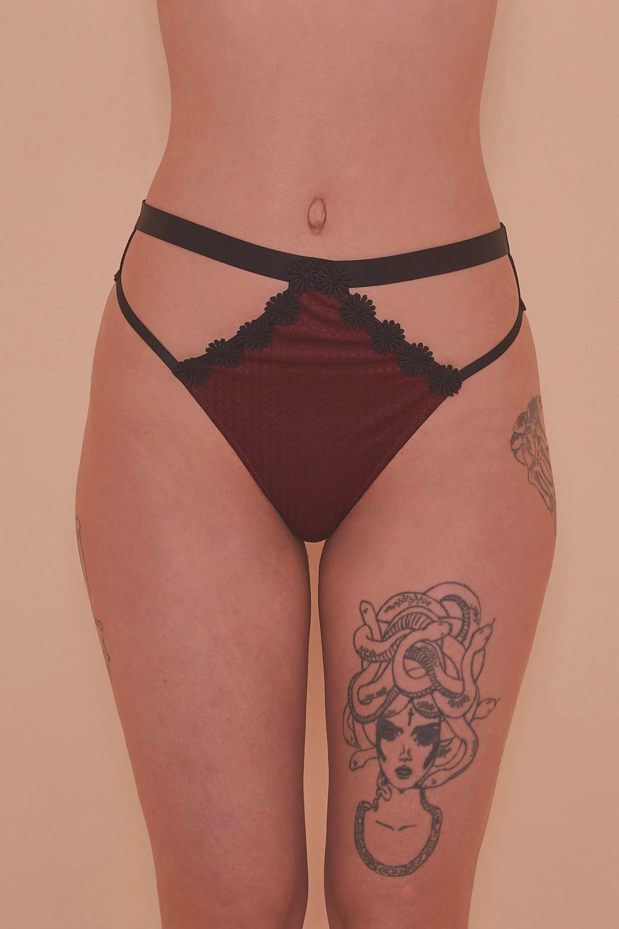 Regalia Hallie Wine & Black Lace Thong