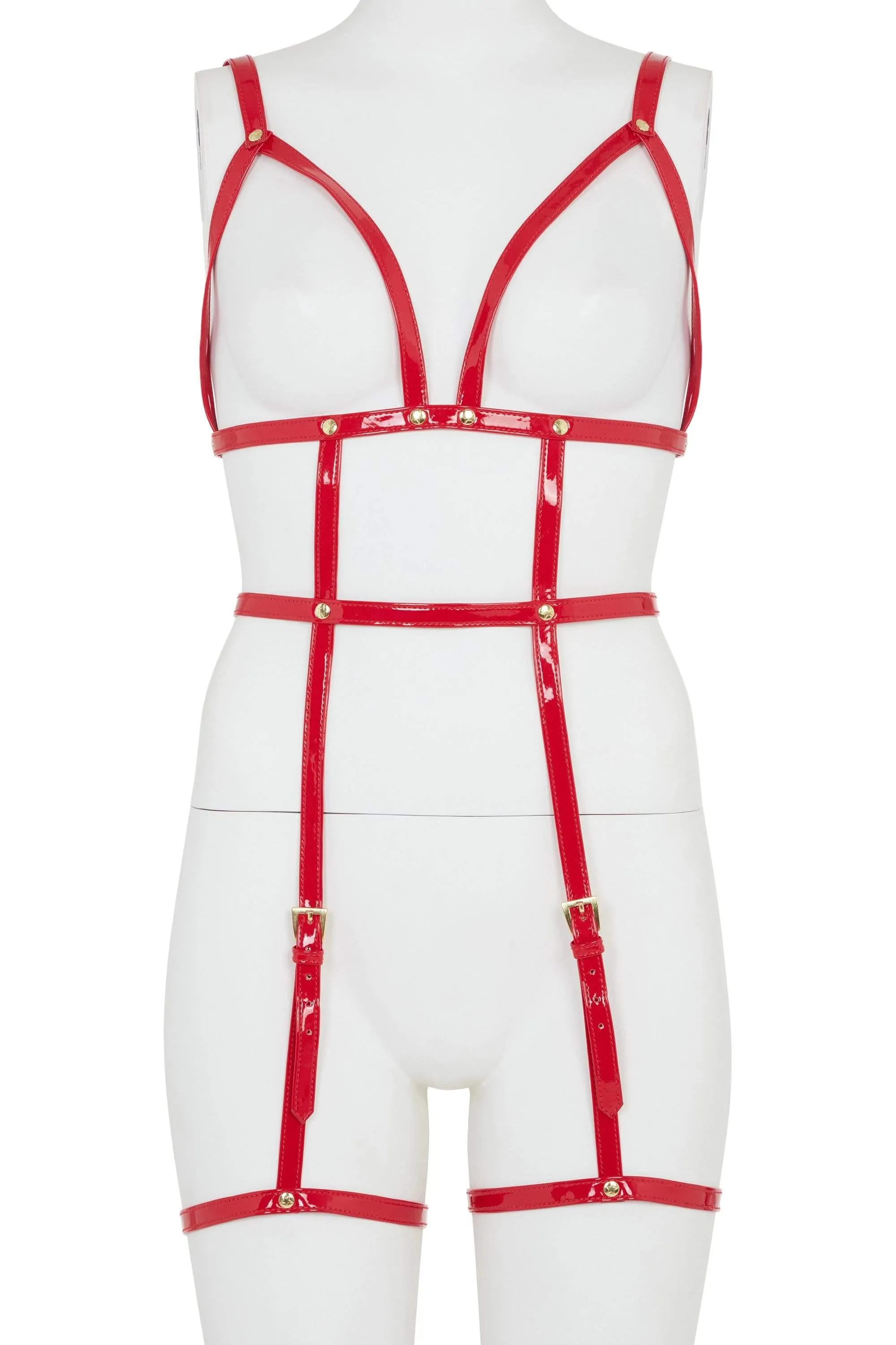 Regalia Open Harness Bra With Leg Cuffs Red