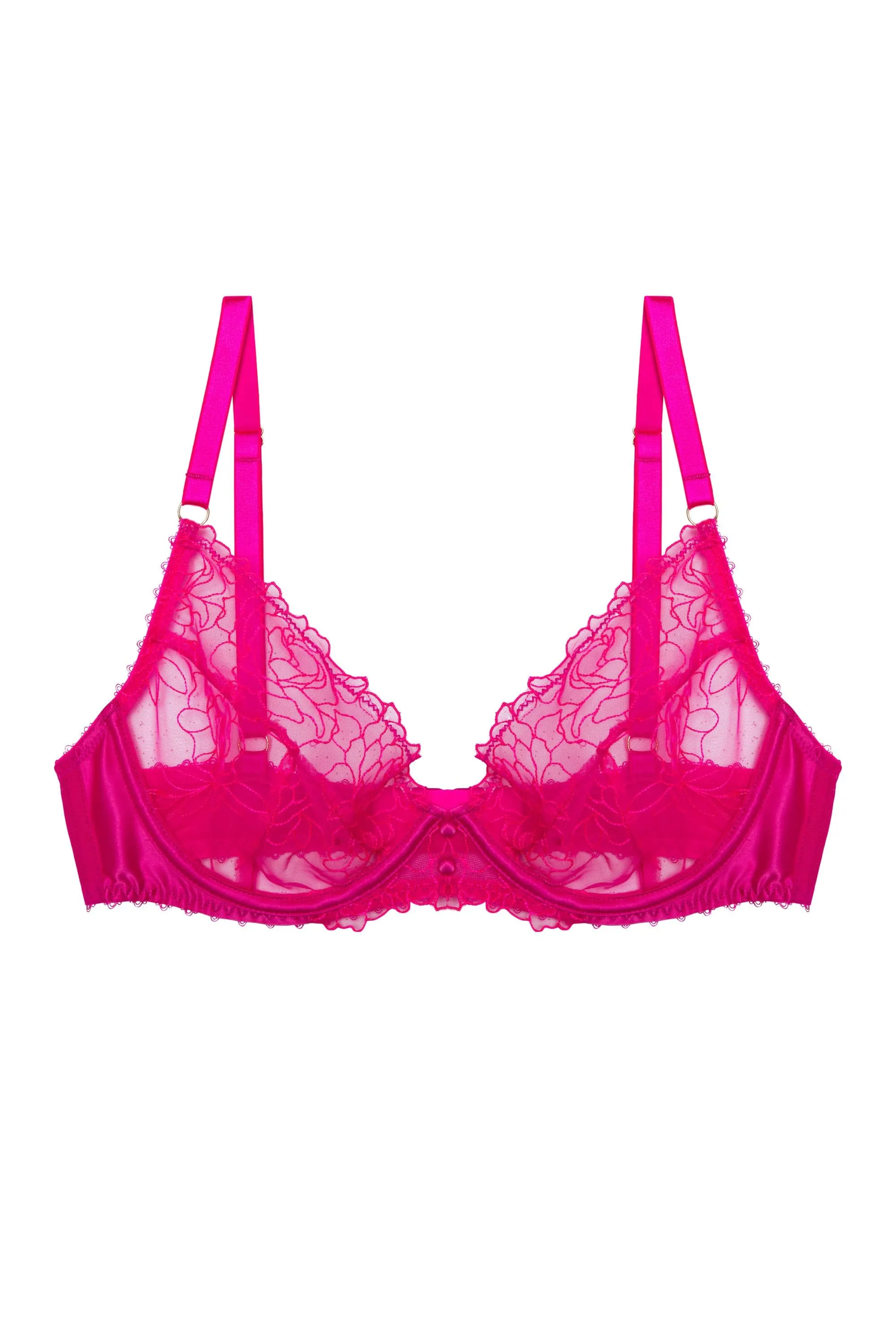 Safiya Neon Pink Rose Embroidery Bra