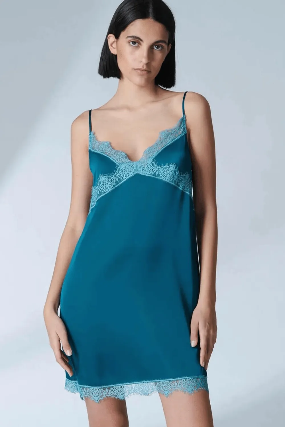Satin Secrets Nightdress Cyan Blue. Size 2 (UK 10-12)
