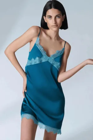Satin Secrets Nightdress Cyan Blue. Size 2 (UK 10-12)