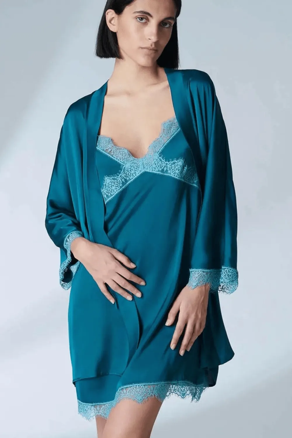 Satin Secrets Nightdress Cyan Blue. Size 2 (UK 10-12)