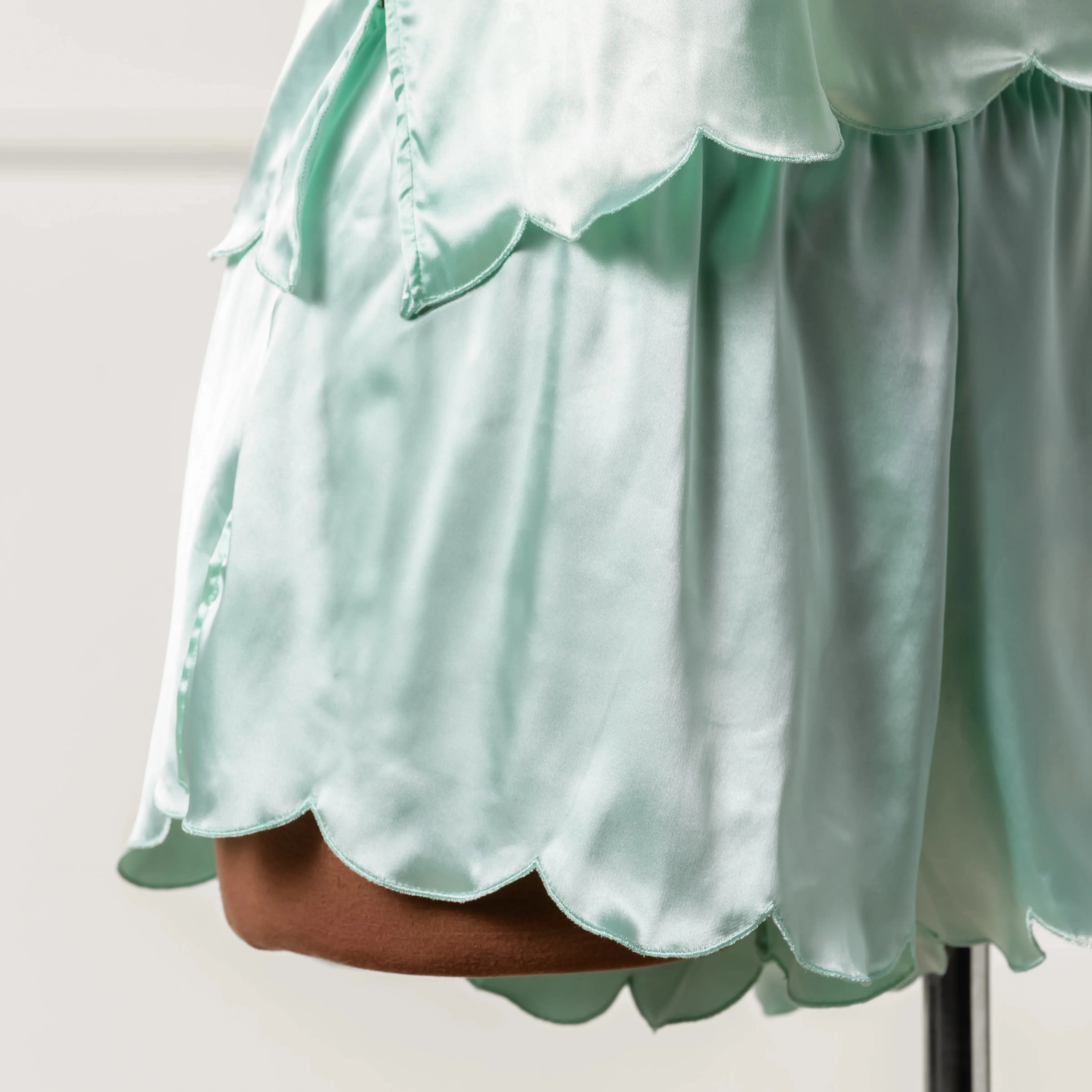 Scalloped Embroidered Satin Shorts - Mint Julep