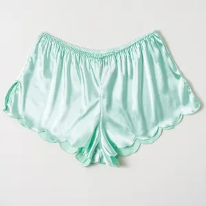 Scalloped Embroidered Satin Shorts - Mint Julep