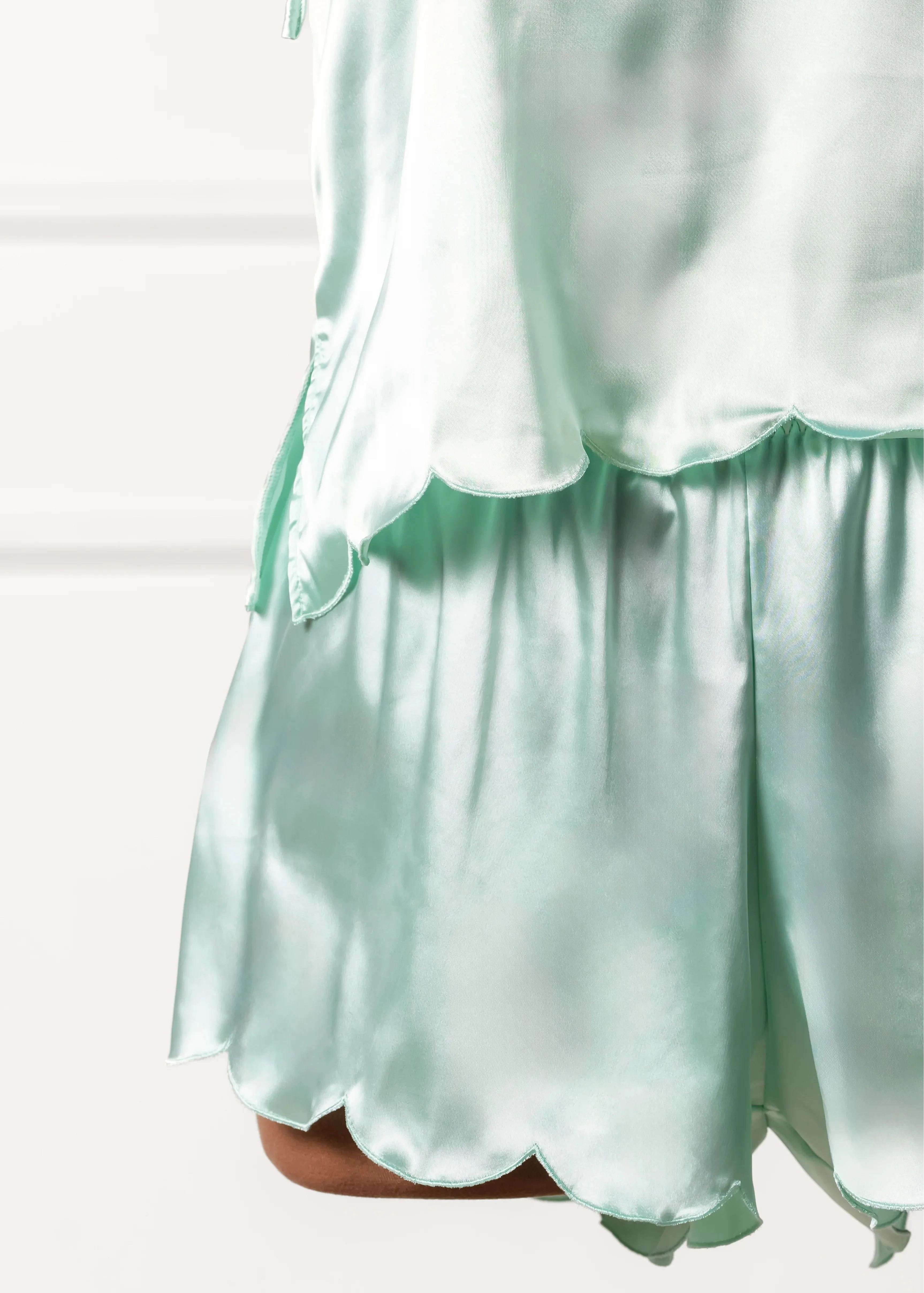 Scalloped Embroidered Satin Shorts - Mint Julep