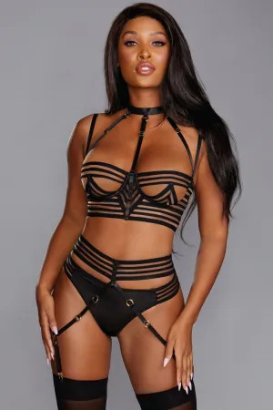 Sheer Striped Elastic Cage Harness Set