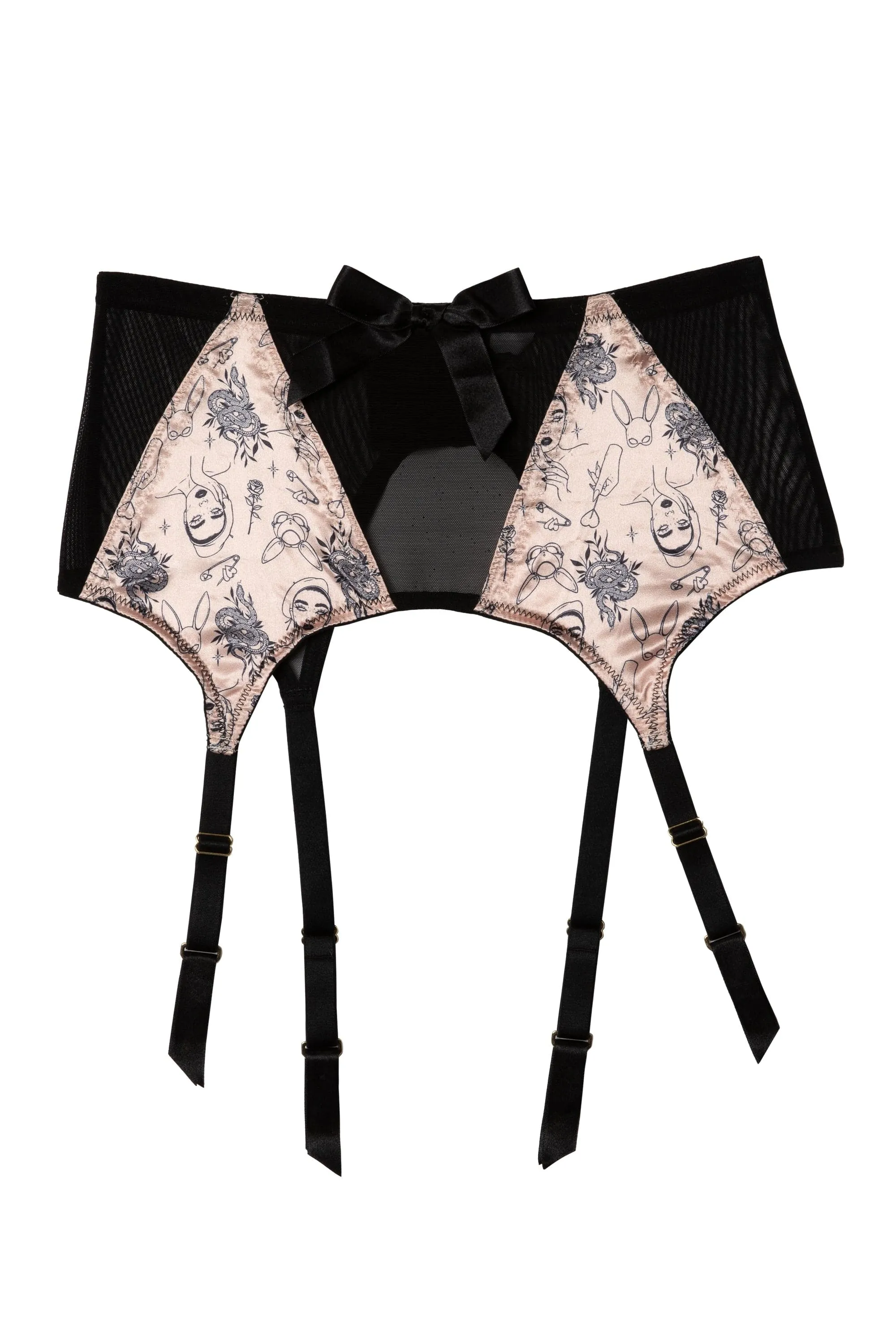 Tattoo Print Black 4 Strap Suspender Belt