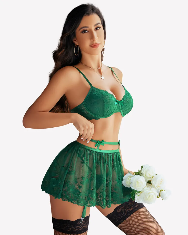 Underwire Garter Lingerie with Lace Skirt