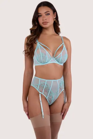 Valerie Aqua Embroidery & Mesh High Waist Suspender Thong