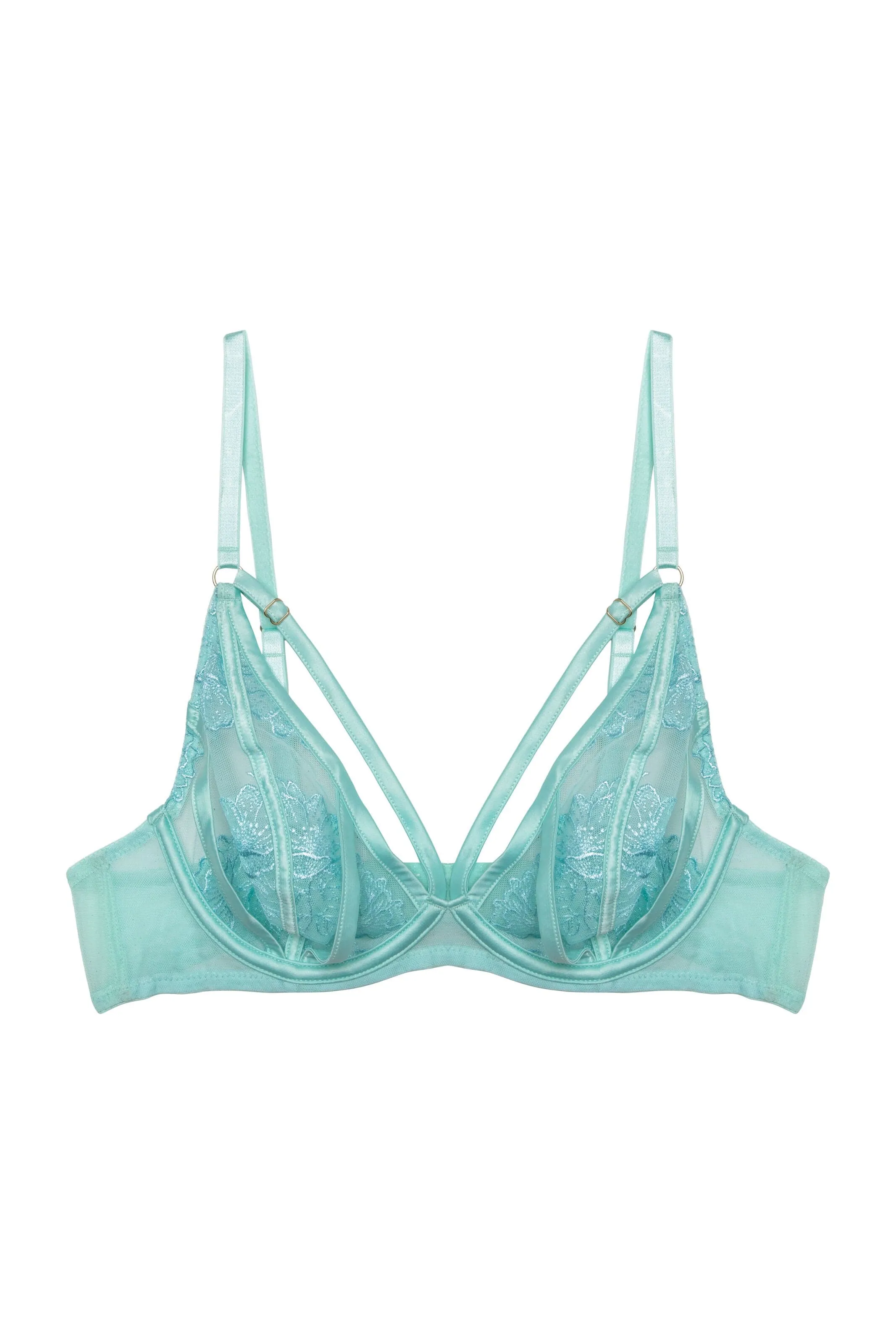 Valerie Aqua Embroidery & Mesh Plunge Bra