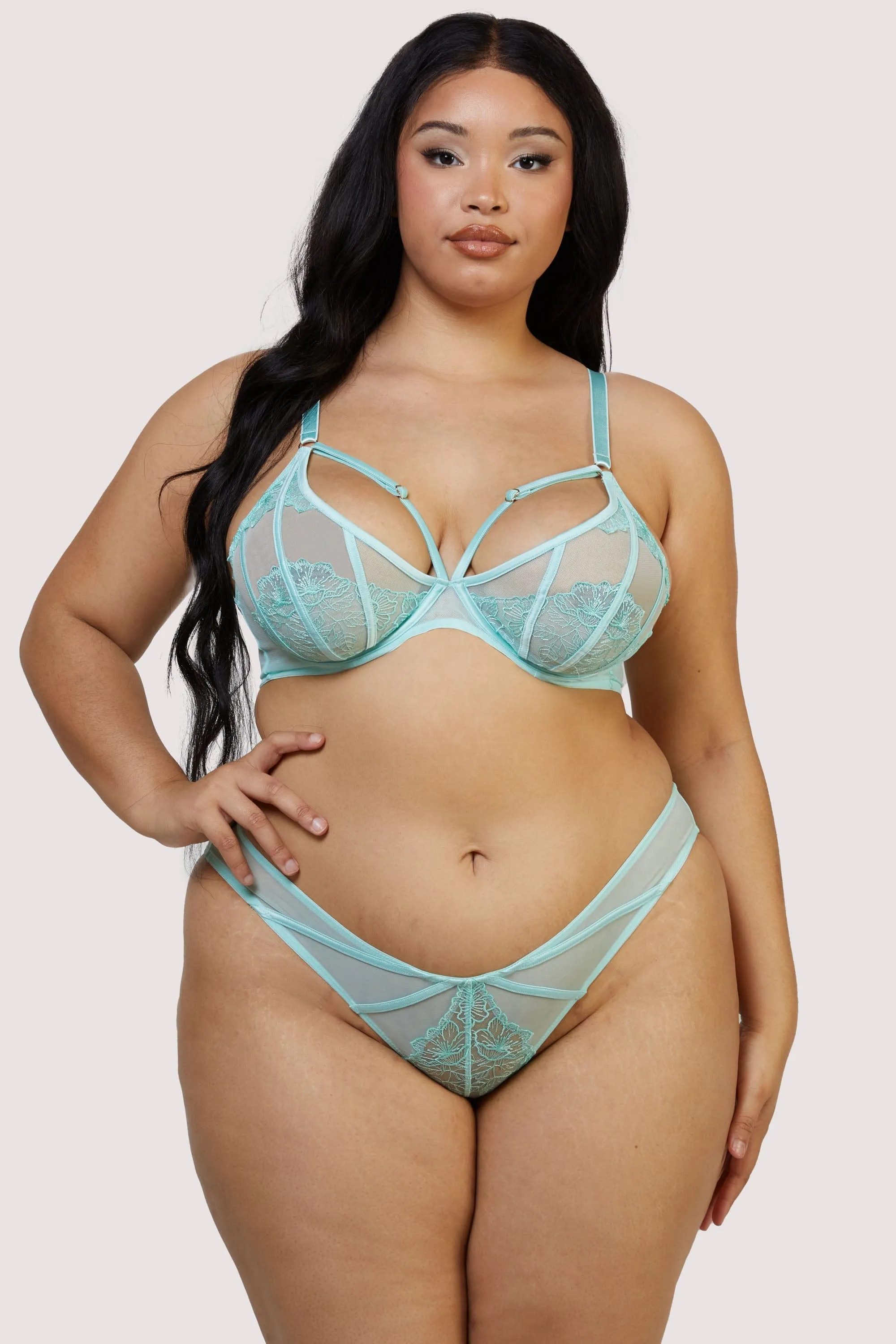 Valerie Aqua Embroidery & Mesh Plunge Bra