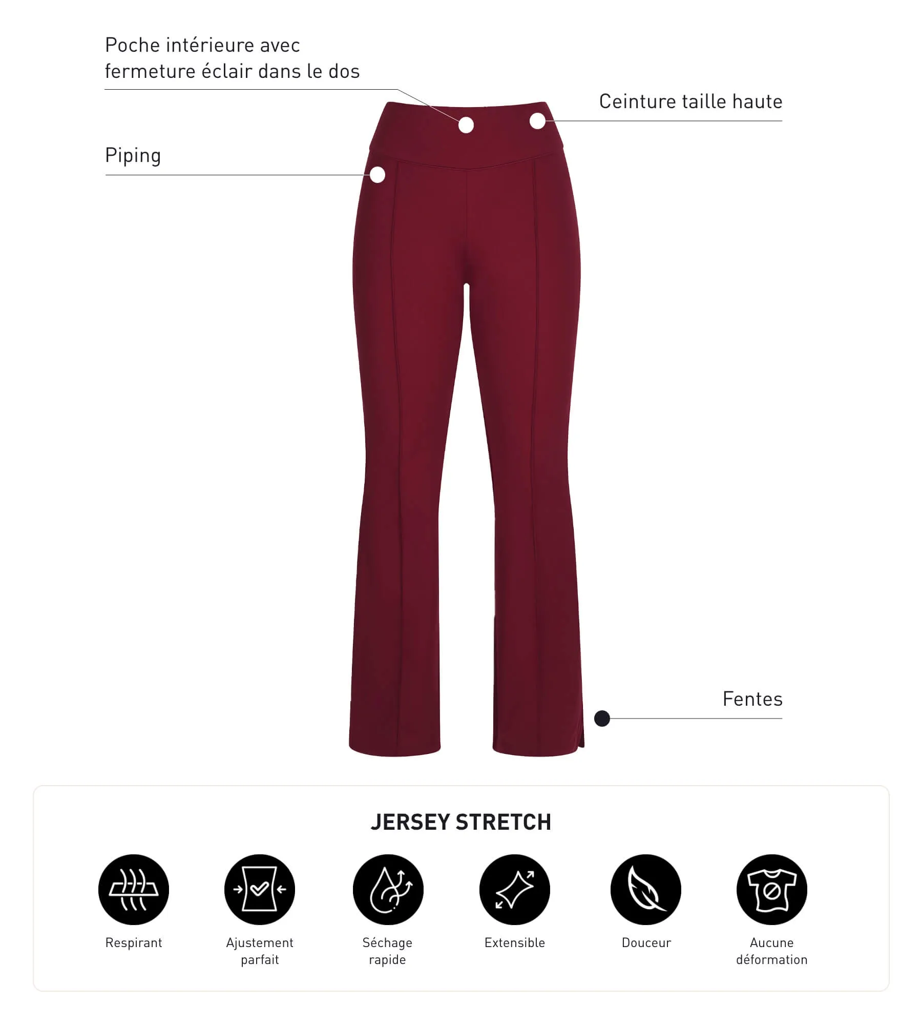 Women's flared sports trousers in soft jersey Bordeaux Dim Move