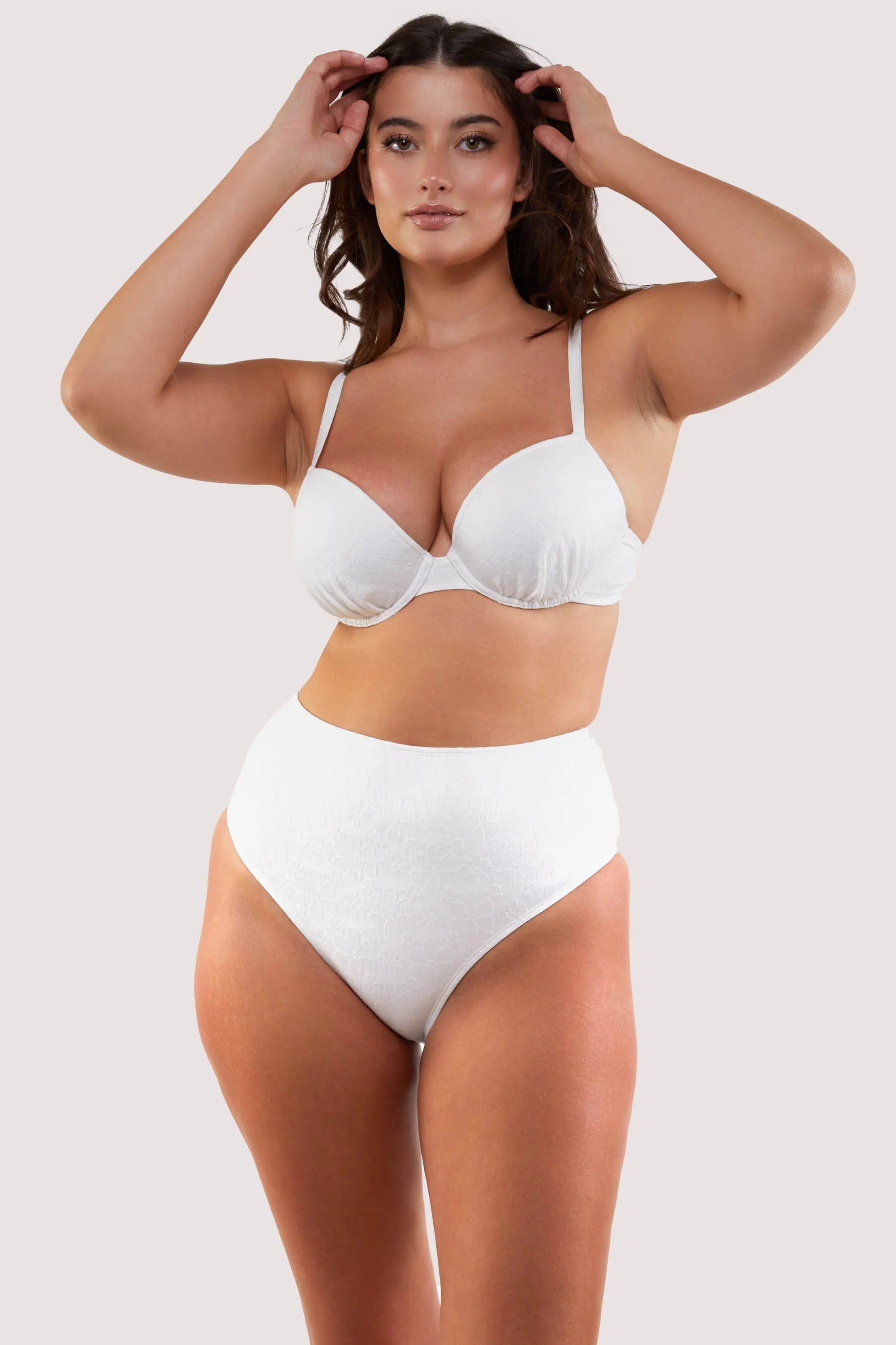 Zoe Fuller Bust Mix & Match White Floral Texture Padded Plunge Bikini Top