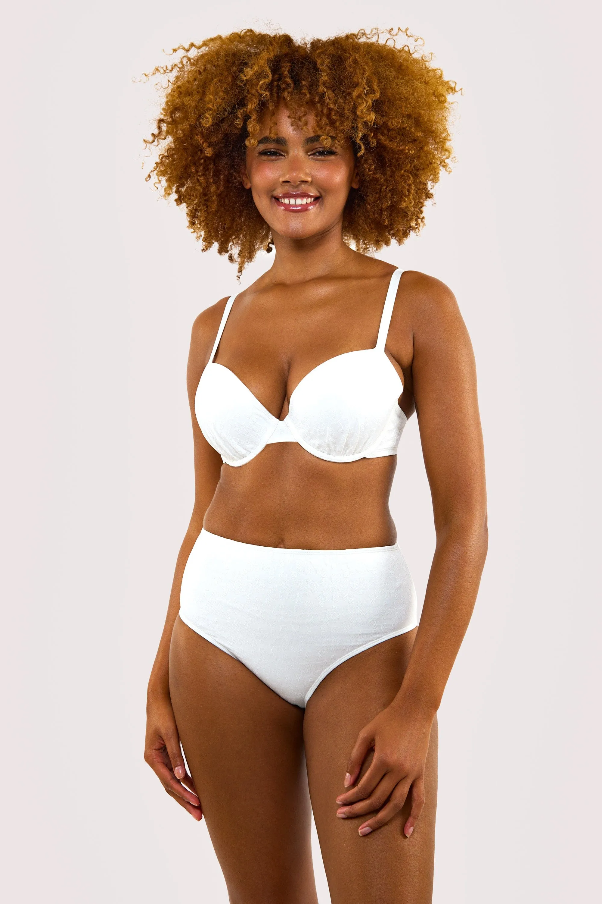 Zoe Fuller Bust Mix & Match White Floral Texture Padded Plunge Bikini Top