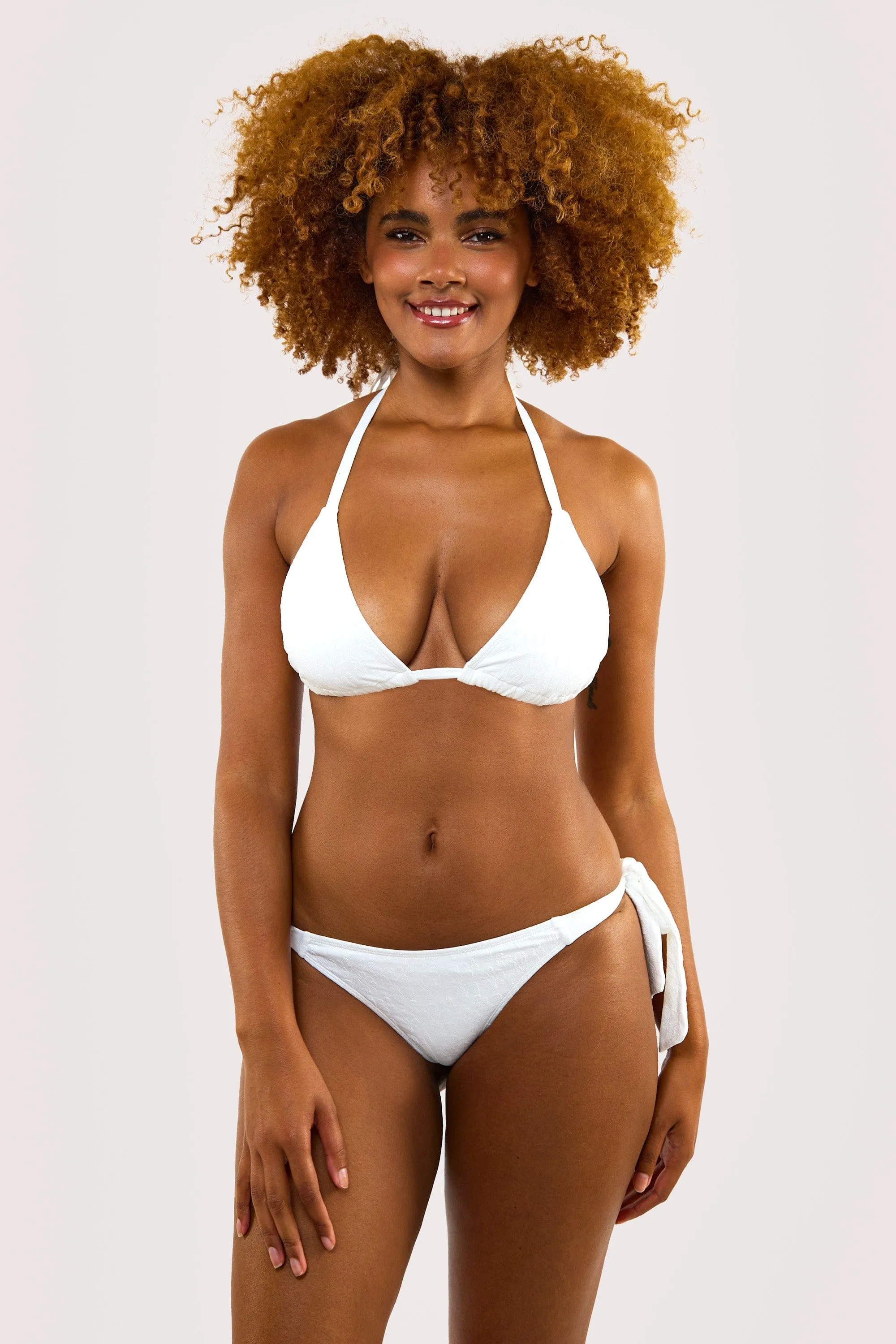 Zoe Fuller Bust Mix & Match White Floral Texture Triangle Bikini Top